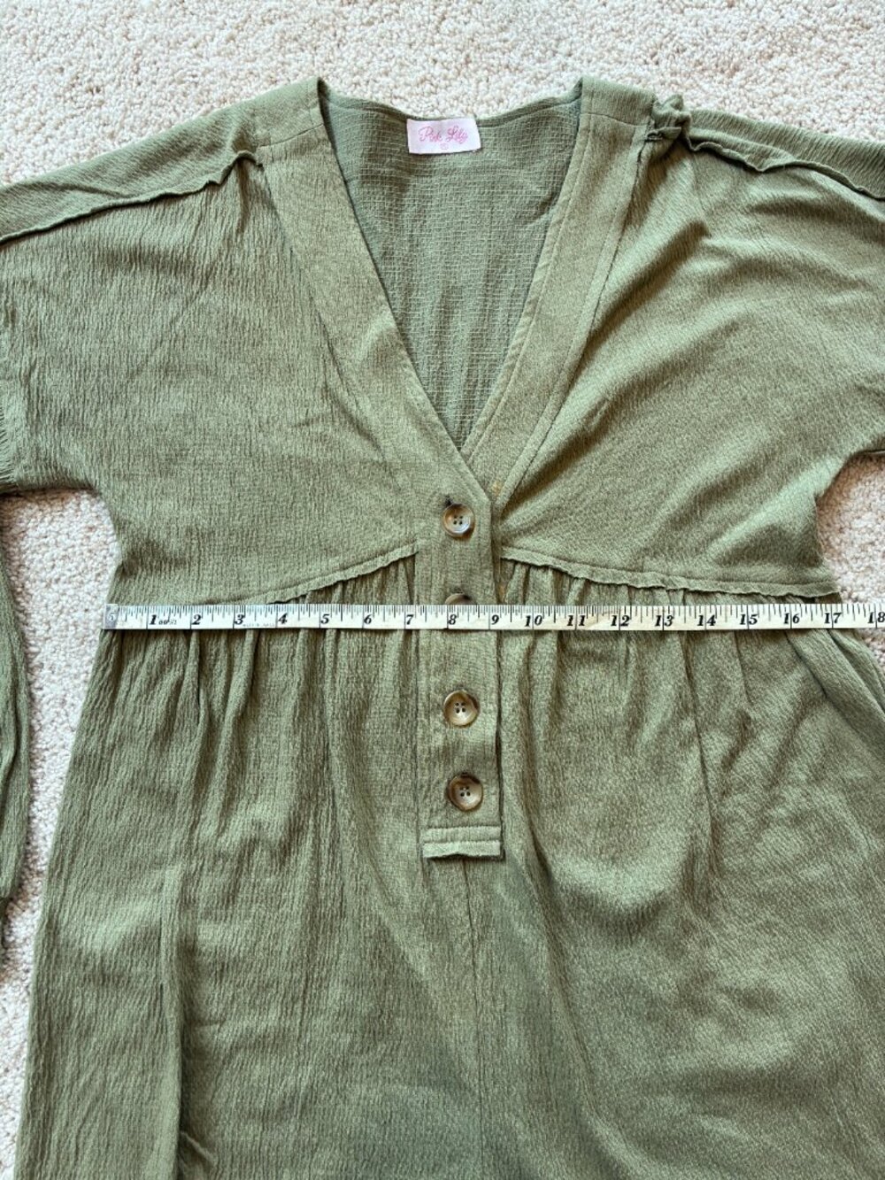 NWOT Pink Lily Green Long-Sleeve V-Neck Romper Jumpsuit - Picture 8 of 9